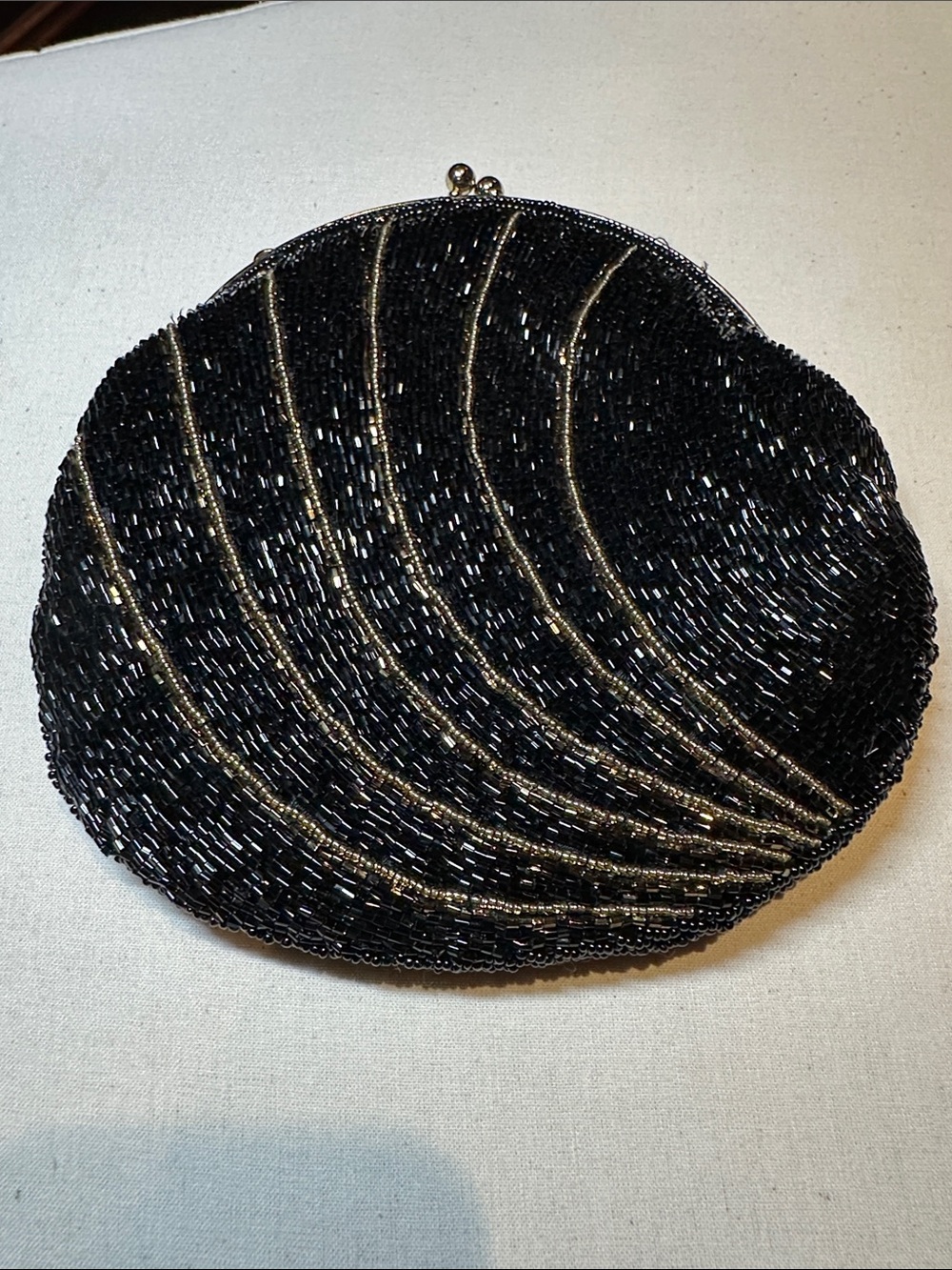 Black Beaded Evening Clutch with Gold and Bronze Accents